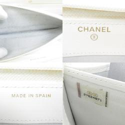 Chanel CHANEL Round Zipper Long Wallet Boy Caviar Skin Leather Off-White Gold Women's e55885i