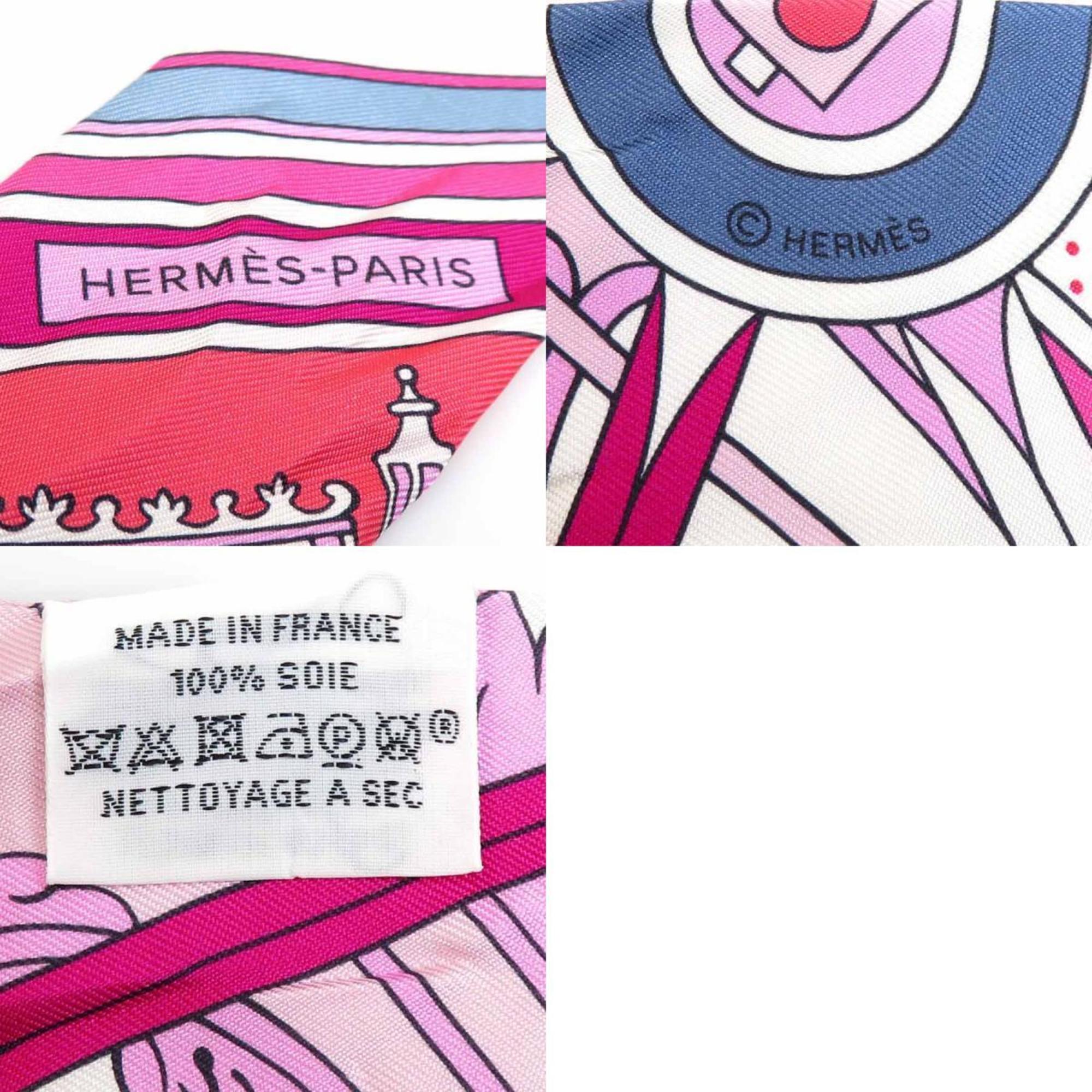 Hermes HERMES Scarf Twilly Silk Pink x White Women's h29491a