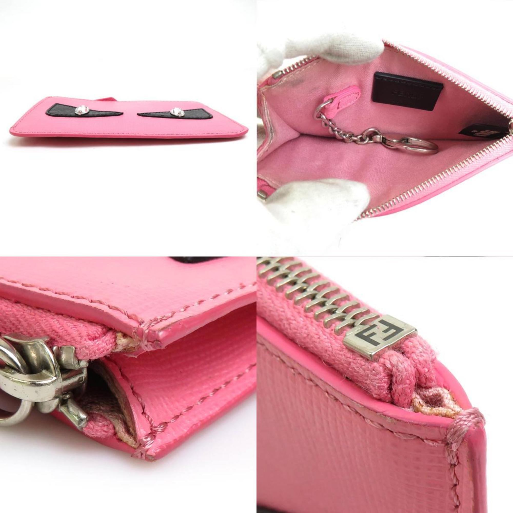 Fendi FENDI Coin Case Key Bugs Monster Leather Pink/Black Silver Women's e55830g