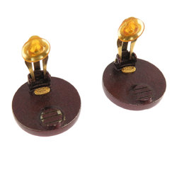 Chanel coco button earrings leather ladies CHANEL