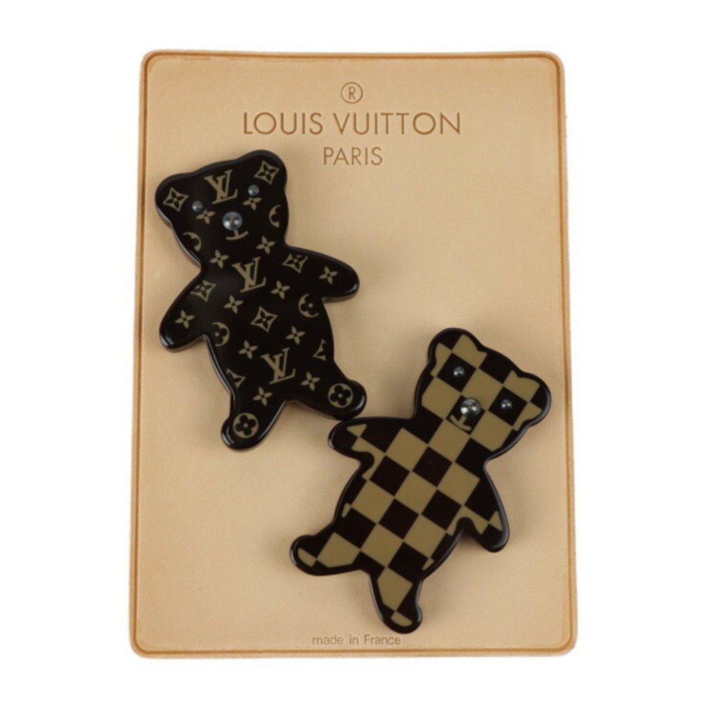 LOUIS VUITTON Louis Vuitton Broche Nounur Teddy Bear Monogram Damier Brooch  M64939 Plastic Brown Set of 2