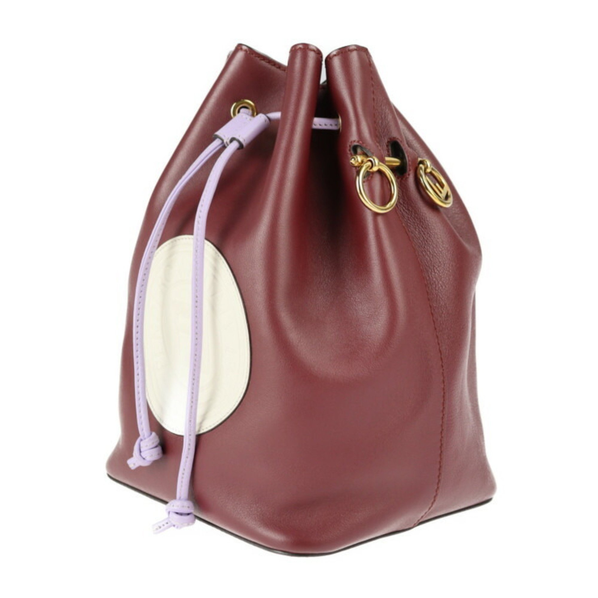 FENDI Fendi Mon Tresor Shoulder Bag 8BT298 Leather Bordeaux x Light Purple White Gold Hardware Bucket Drawstring Logo