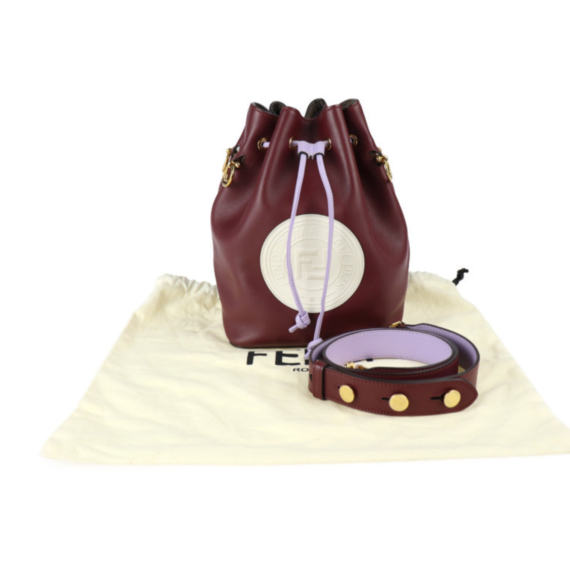 FENDI Fendi Mon Tresor Shoulder Bag 8BT298 Leather Bordeaux x Light Purple White Gold Hardware Bucket Drawstring Logo