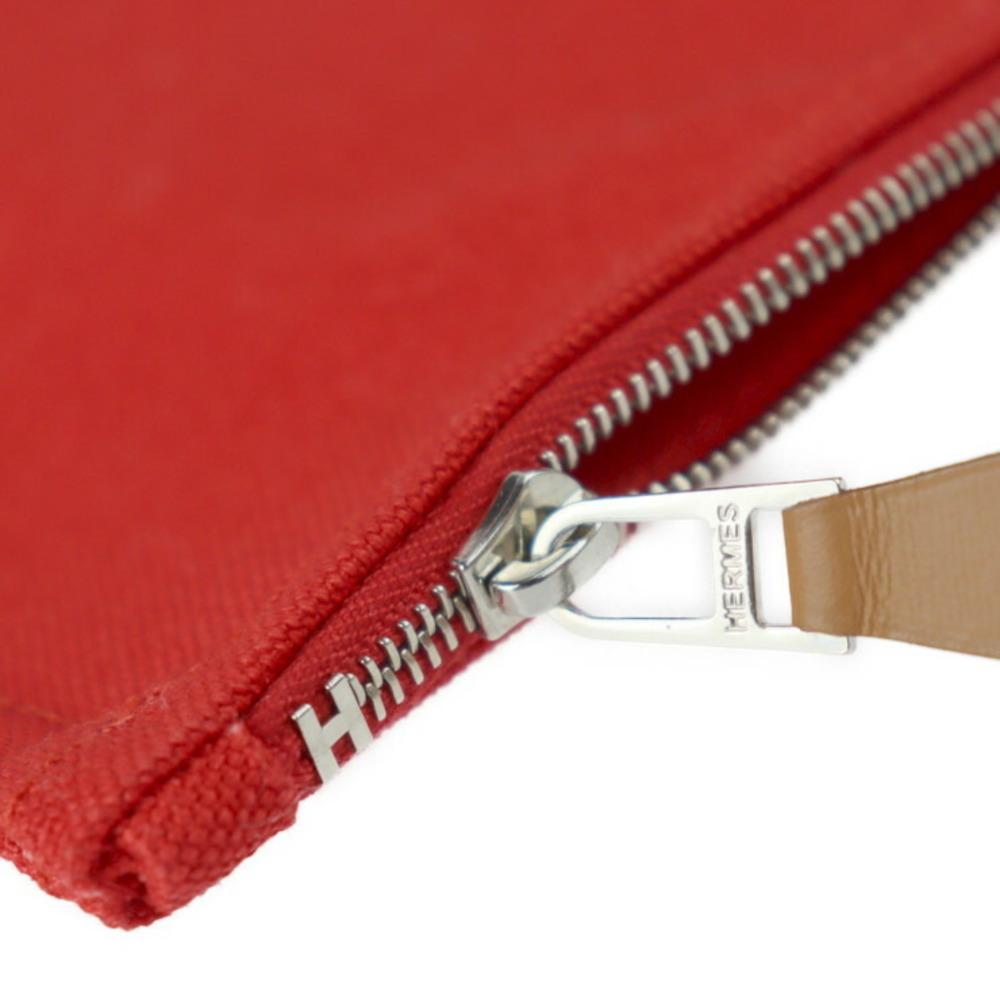 HERMES Hermes New Yachting GM Second Bag Cotton Canvas Red Silver Hardware  Flat Pouch Clutch