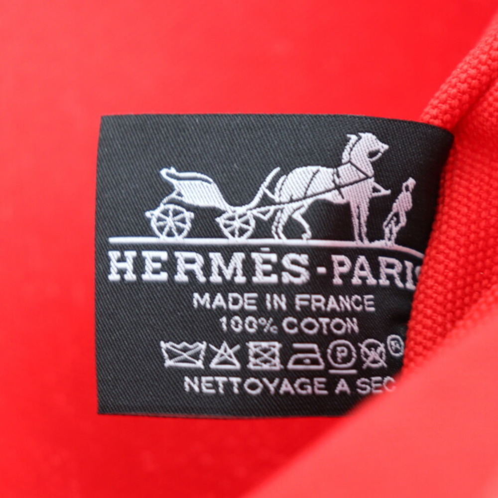 HERMES Hermes New Yachting GM Second Bag Cotton Canvas Red Silver Hardware  Flat Pouch Clutch