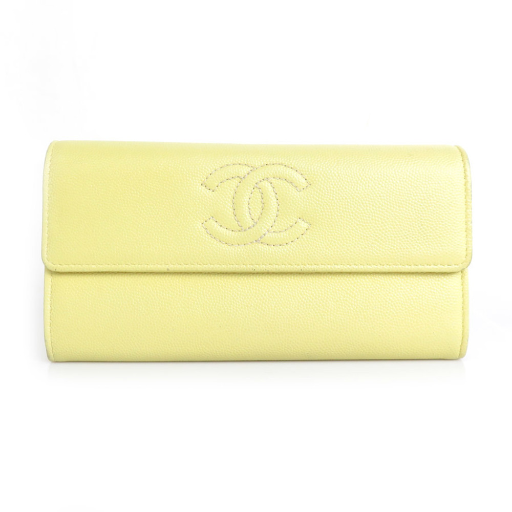 Chanel CHANEL Long Wallet Coco Mark Caviar Skin Leather Light Yellow  Women's r9578a | eLADY Globazone
