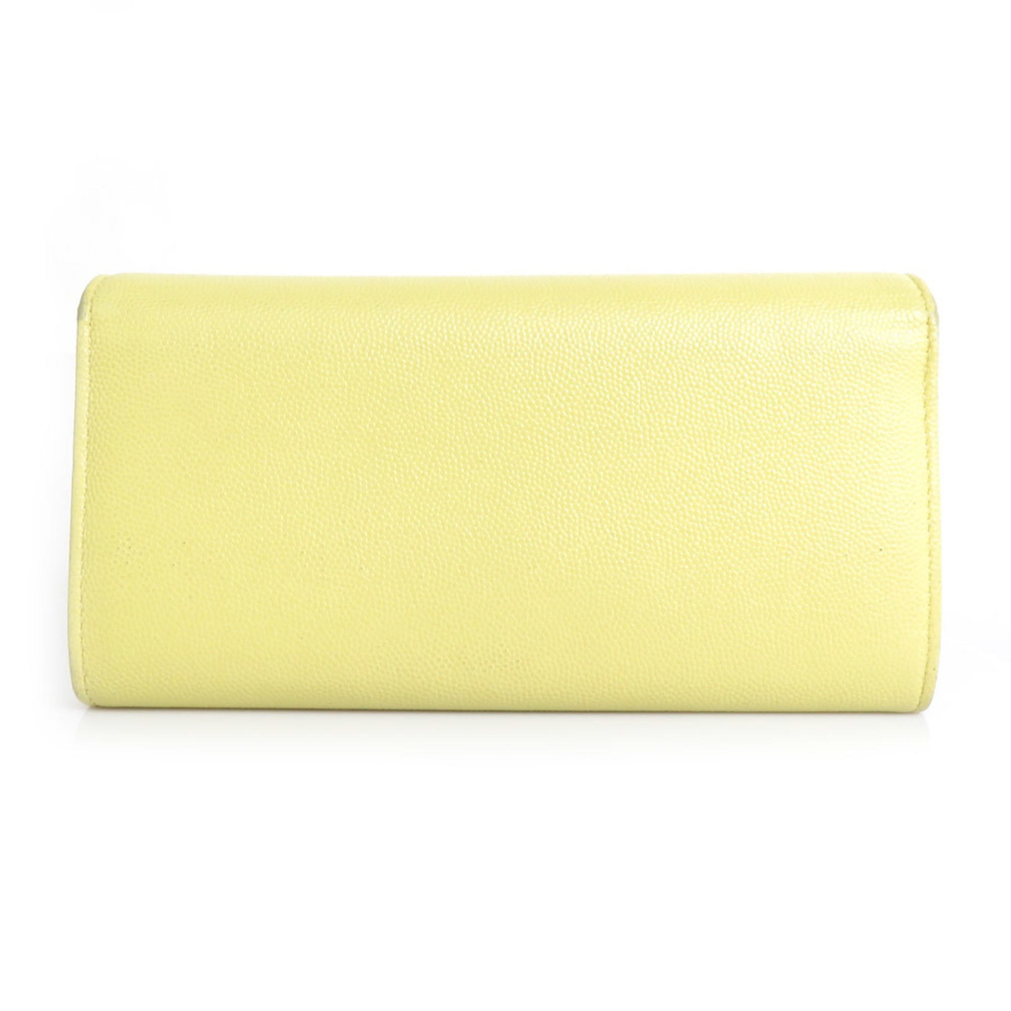 Chanel CHANEL Long Wallet Coco Mark Caviar Skin Leather Light Yellow Women's r9578a