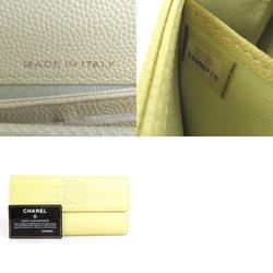 Chanel CHANEL Long Wallet Coco Mark Caviar Skin Leather Light Yellow Women's r9578a