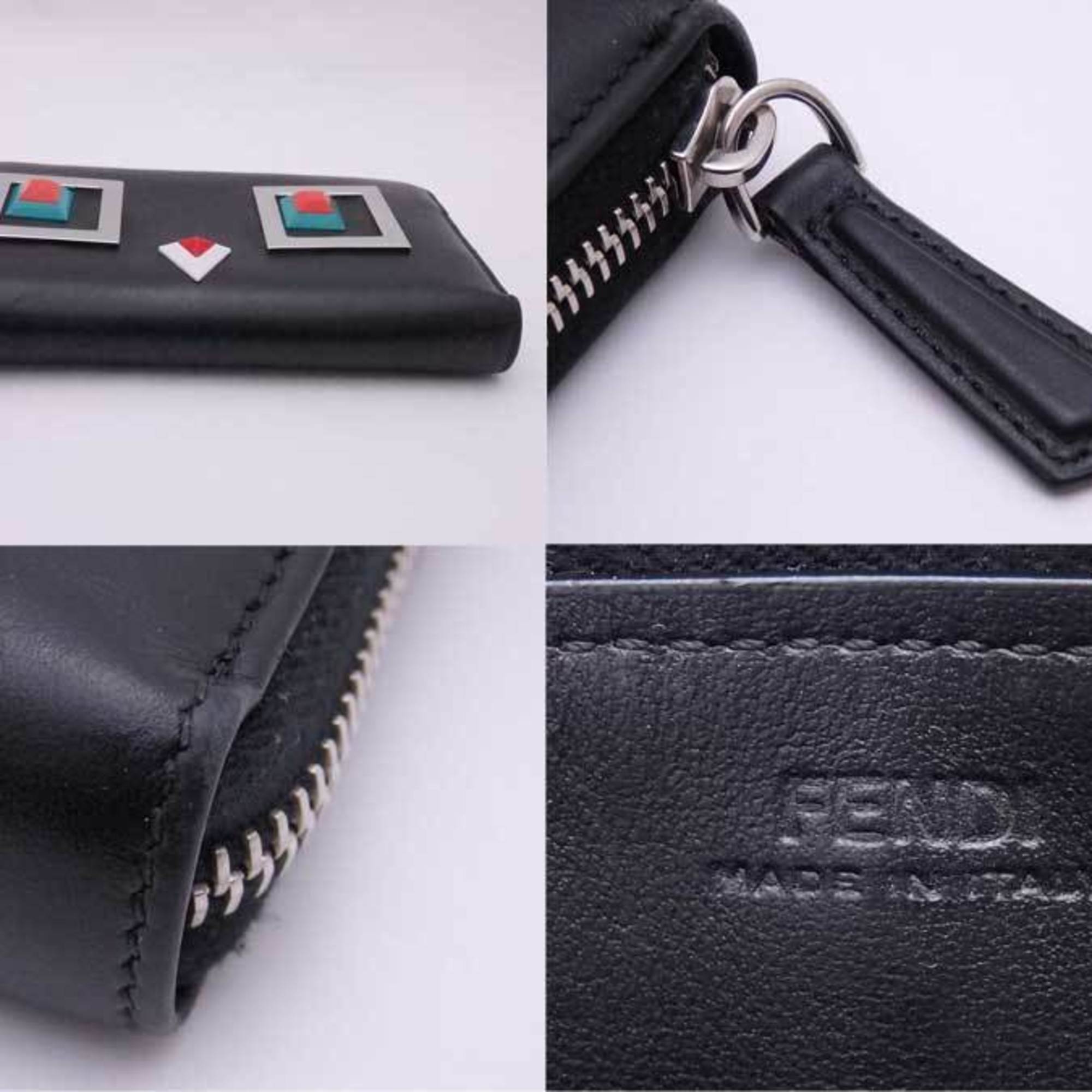Fendi FENDI Round Zipper Long Wallet Leather Black x Multicolor Silver Women's e54474g