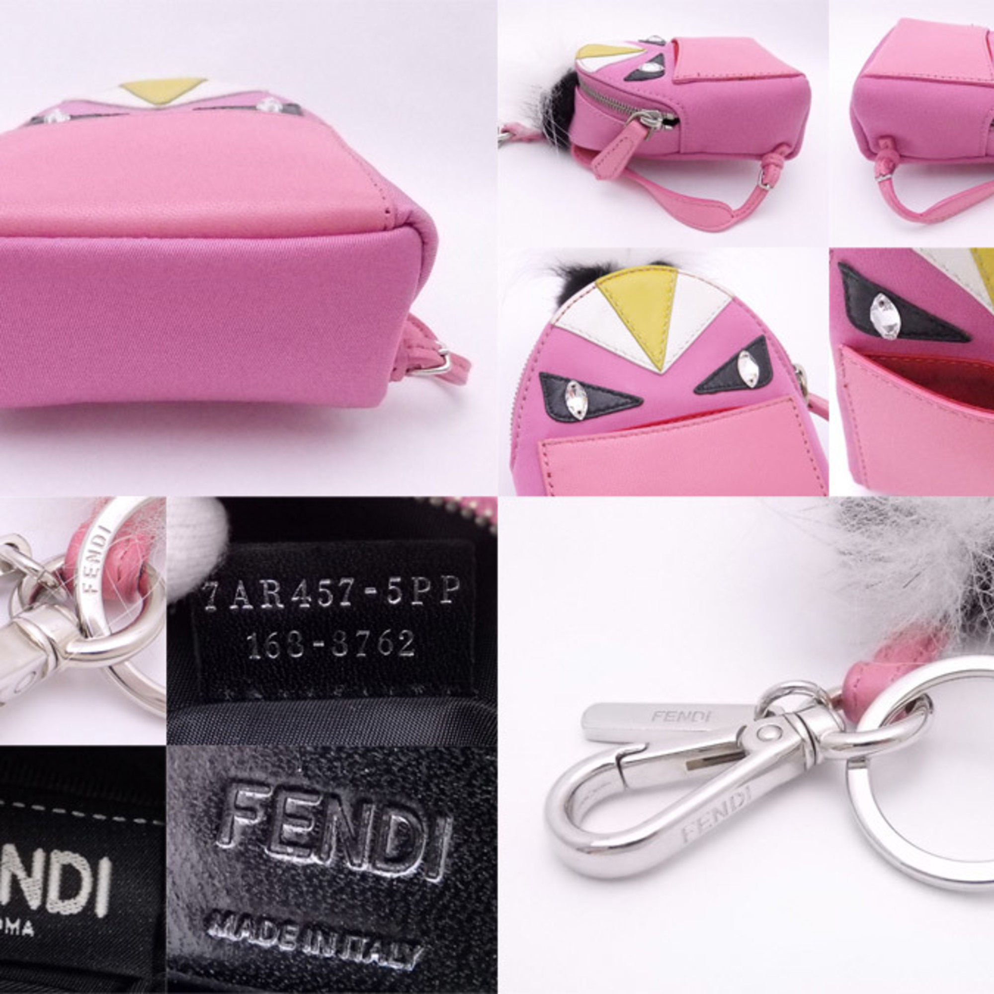 Fendi FENDI Charm Key Ring Pouch Monster Nylon/Fur/Metal Pink x Multicolor Women's e54388
