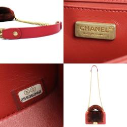 Chanel CHANEL handbag diagonal shoulder bag boy fur/leather brown red gold ladies e55871a