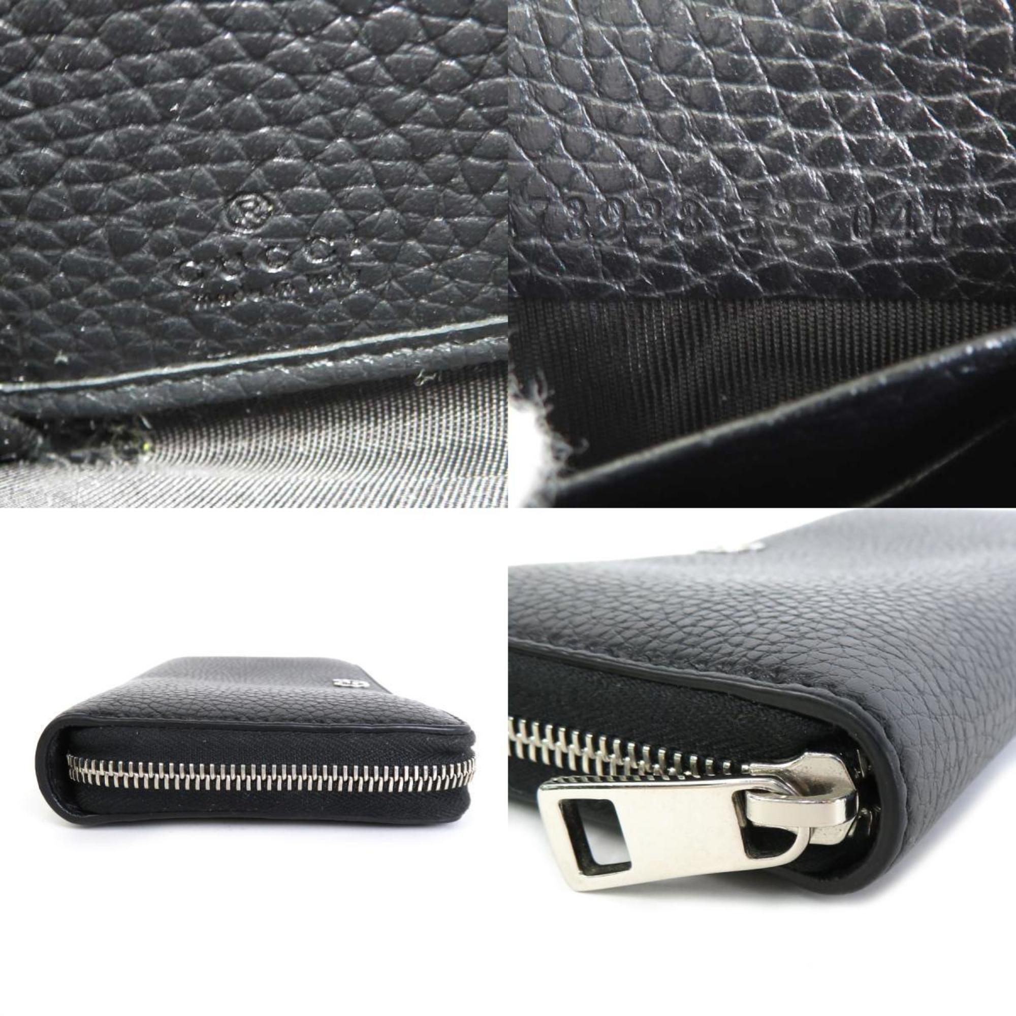 Gucci GUCCI Round Zipper Long Wallet Leather Black Unisex 473928 h29455a