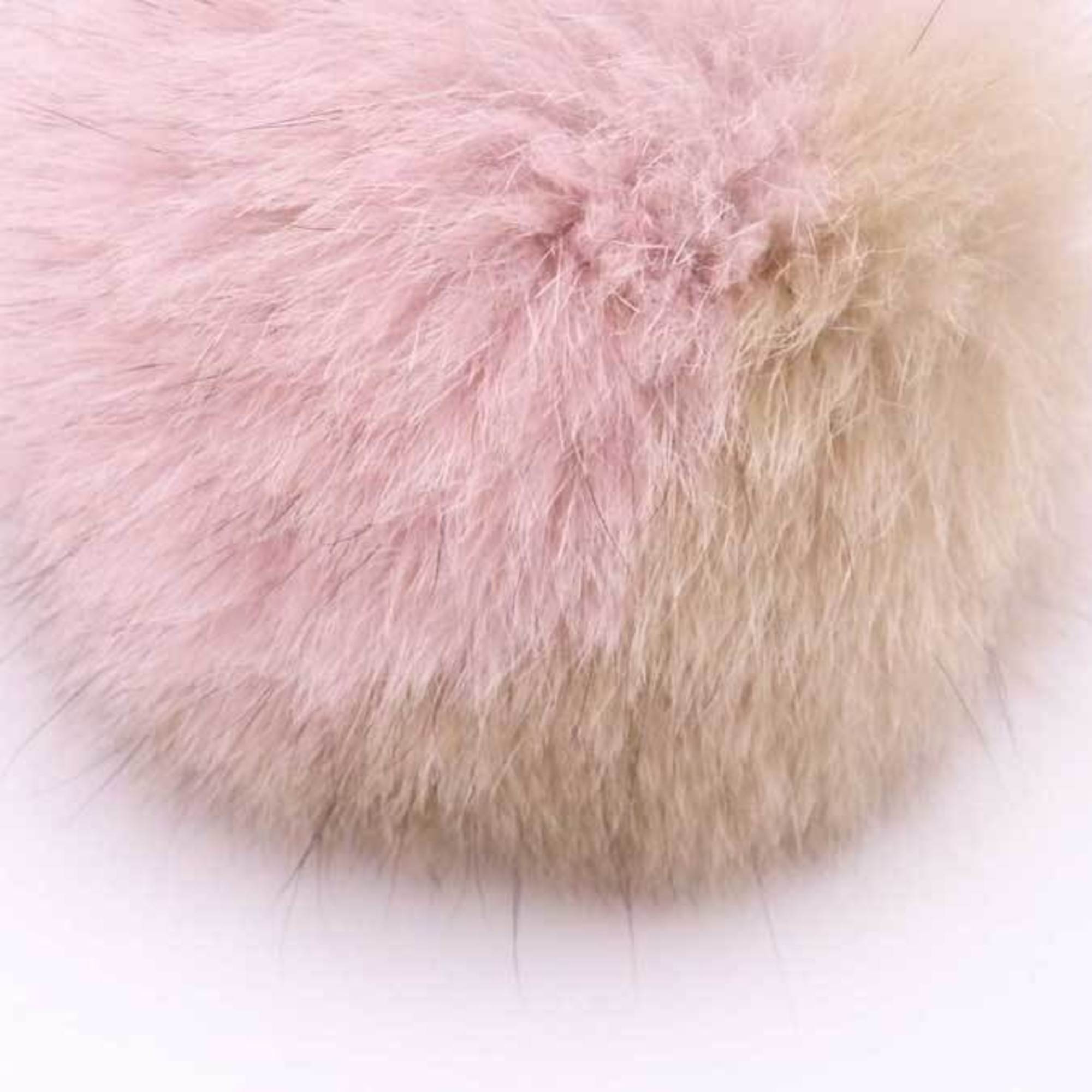 Fendi FENDI Charm Pom Fur/Leather Pink x Beige Gold Women's e54490a