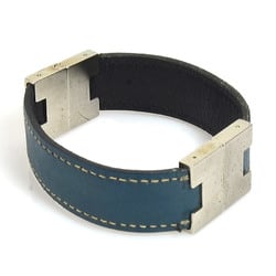 Hermes HERMES Bracelet Lurie Leather/Metal Black/Dark Blue/Silver Unisex e55836a