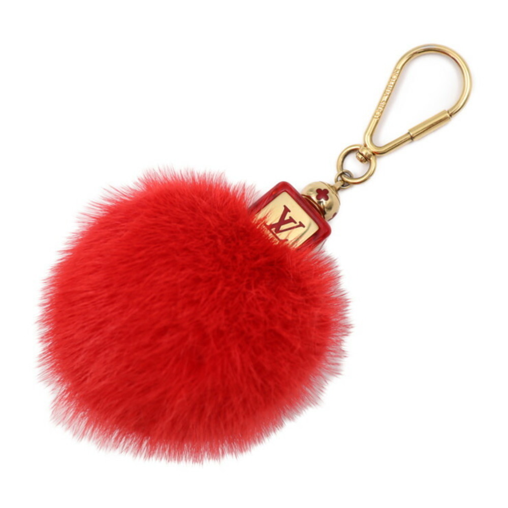 LOUIS VUITTON Louis Vuitton Fluffy Keychain M67313 Mink Fur Red Gold  Hardware Bag Charm Key Ring