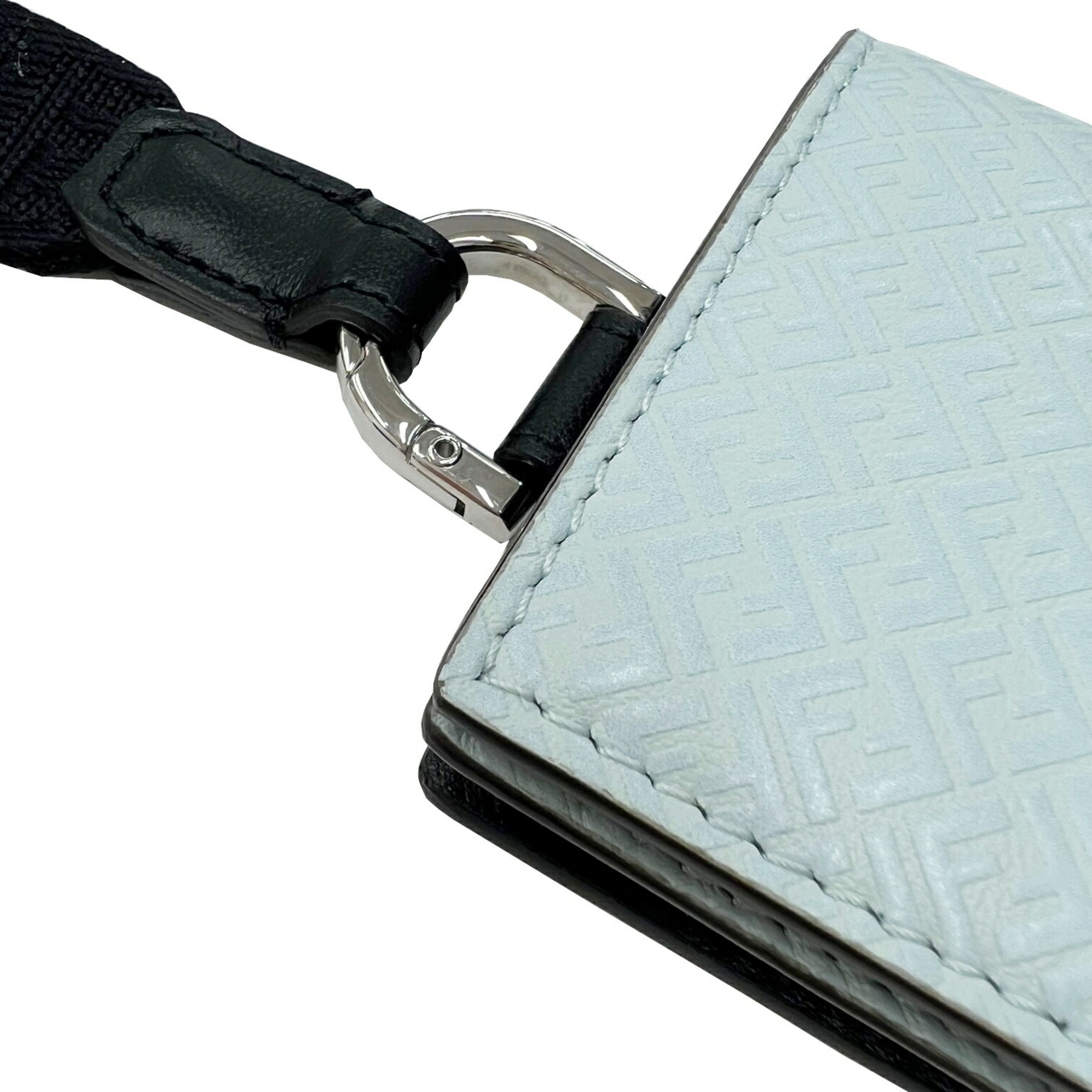 Fendi FENDI neck strap 2way card case 7M0321 light blue ladies men's leather