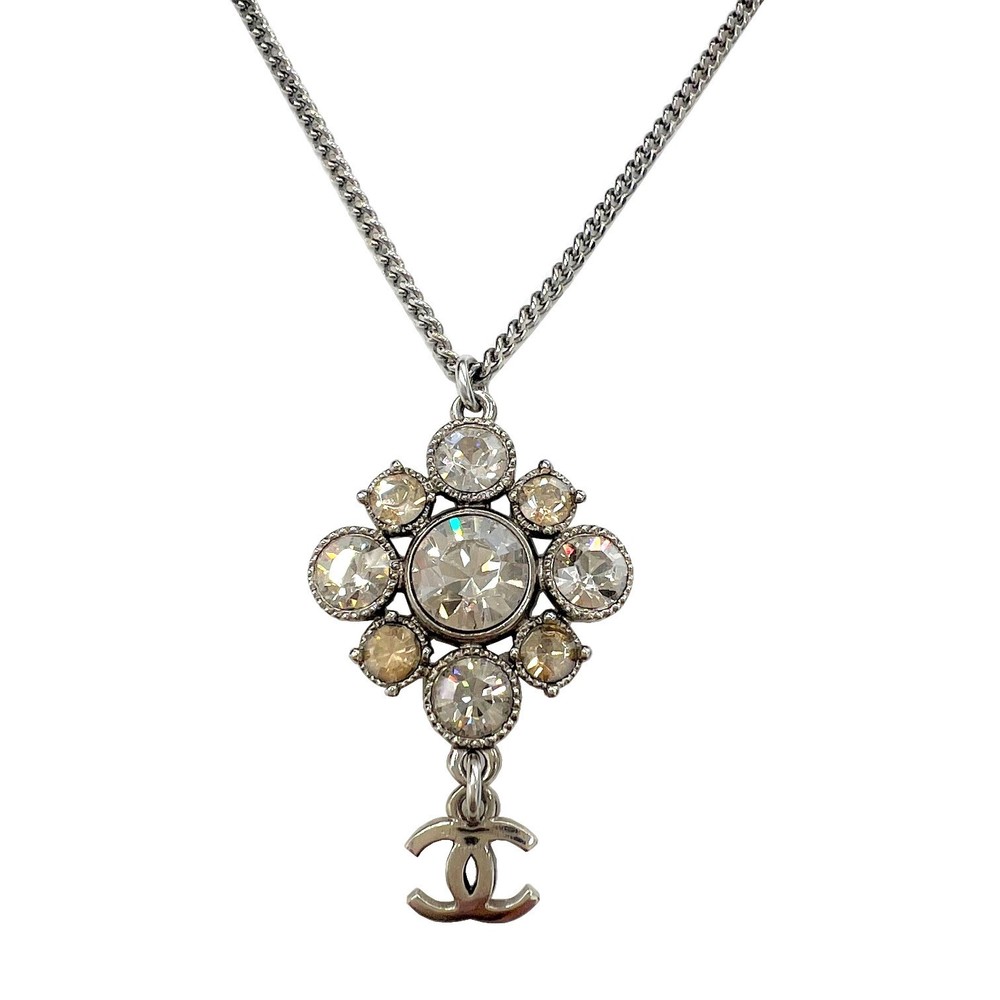 CHANEL Chanel here mark rhinestone necklace 10V ladies silver metal  fittings accessories | eLADY Globazone