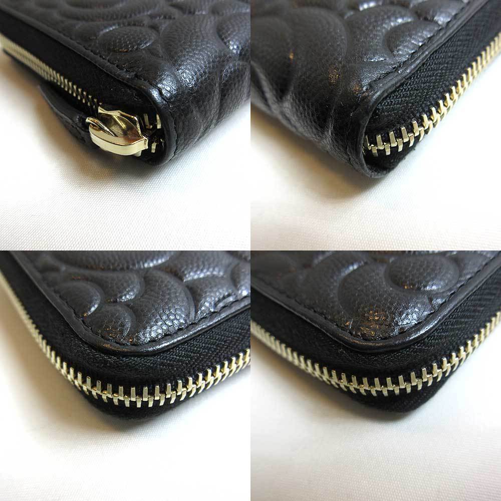 Chanel Long Wallet Round Zipper Camellia Caviar Skin Leather Black Flower  A82281