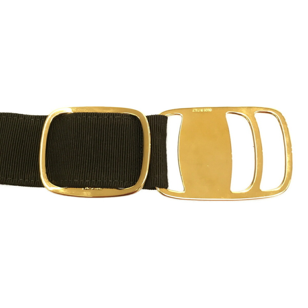 Salvatore Ferragamo Belt Moss Green Gold Hardware Vara Viscose Cotton  Women's