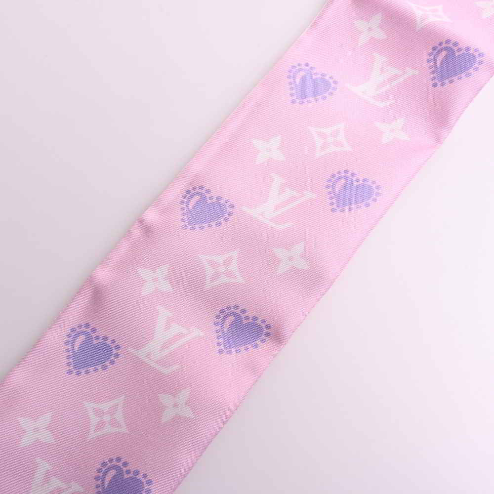 LOUIS VUITTON Louis Vuitton Silk Bandeau BB I LV U Scarf Muffler M77322 Pink  White Multicolor