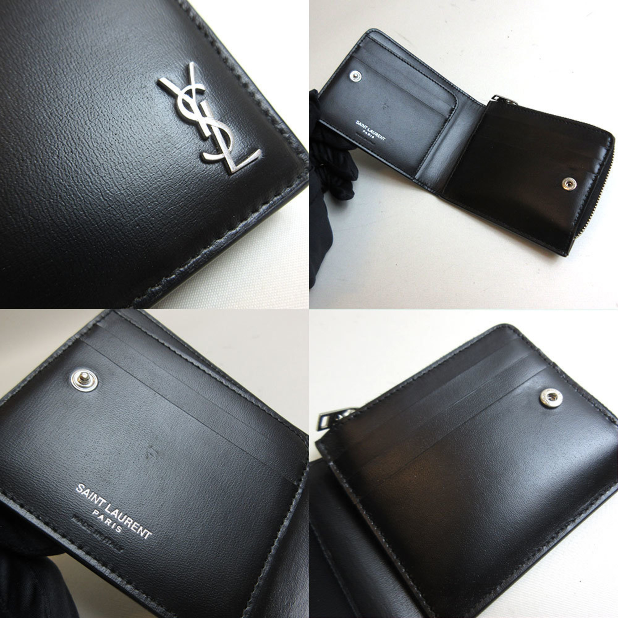 Saint Laurent bi-fold wallet silver metal fittings black leather 644587 SAINTLAURENT