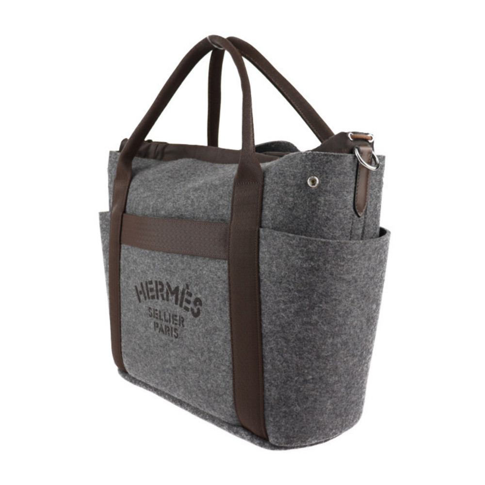 HERMES Bag in bag Sac de Pansage Groom 2WAY Tote Bag Shoulder Bag felt gray
