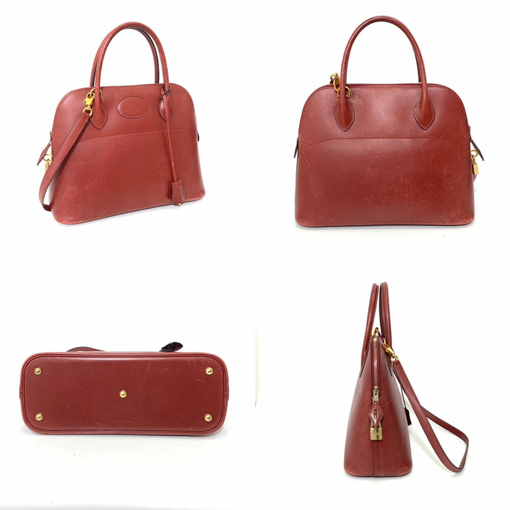 Hermes Bag Bolide 31 Bordeaux Gold Hardware Handbag Shoulder 2way Ladies Boxcalf HERMES