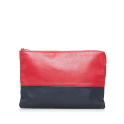 Celine Bicolor Pouch Clutch Bag Red Navy Leather Ladies CELINE