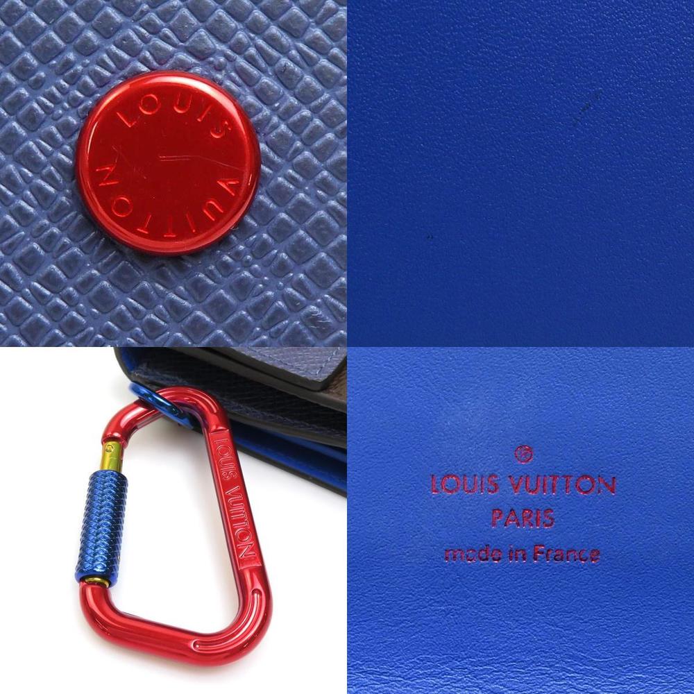Louis Vuitton LOUIS VUITTON Bifold Wallet Compact Monogram Canvas/Leather  Brown x Navy Red Men's M63041 99551g