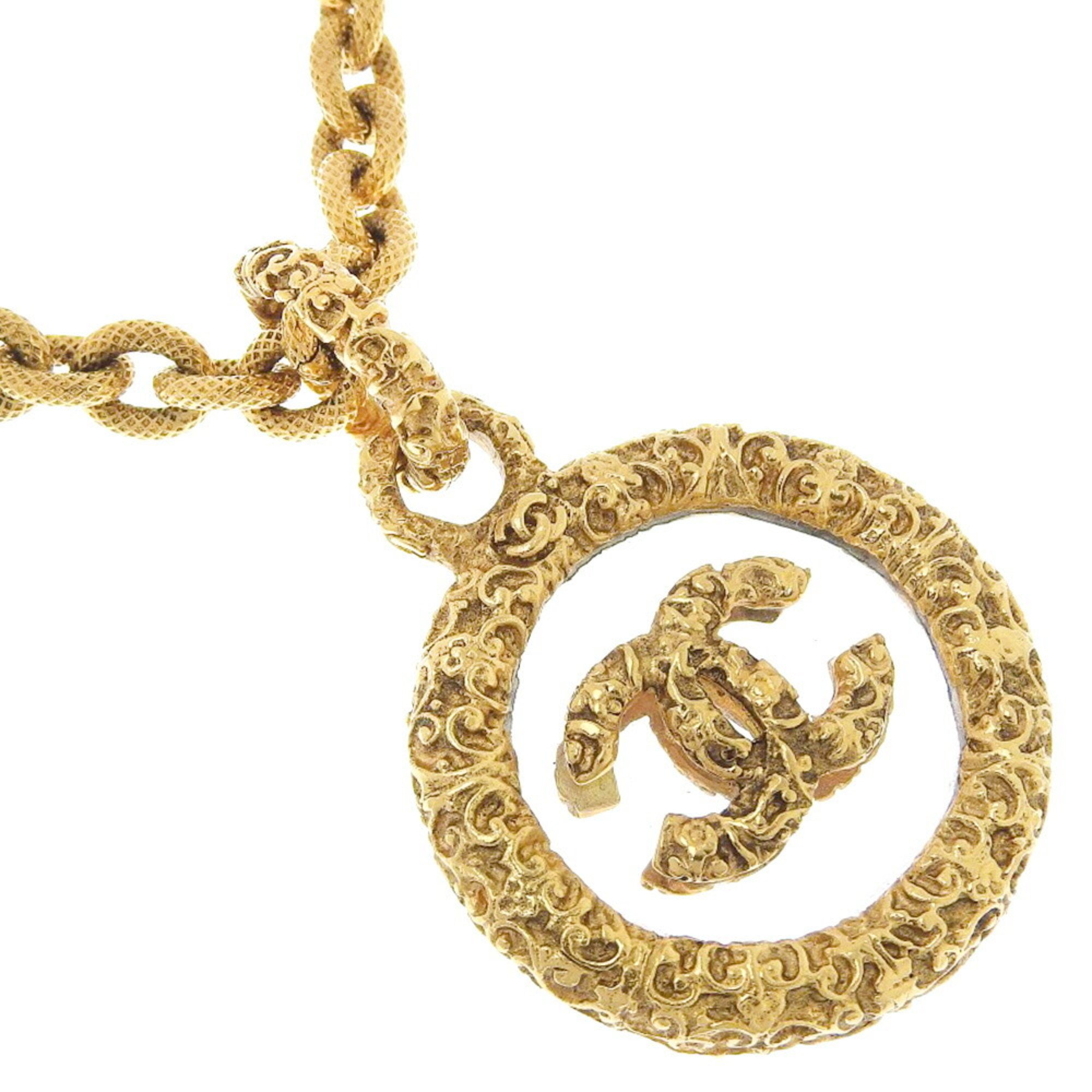 Chanel Coco Mark Vintage Gold Plated x Glass Women's Necklace