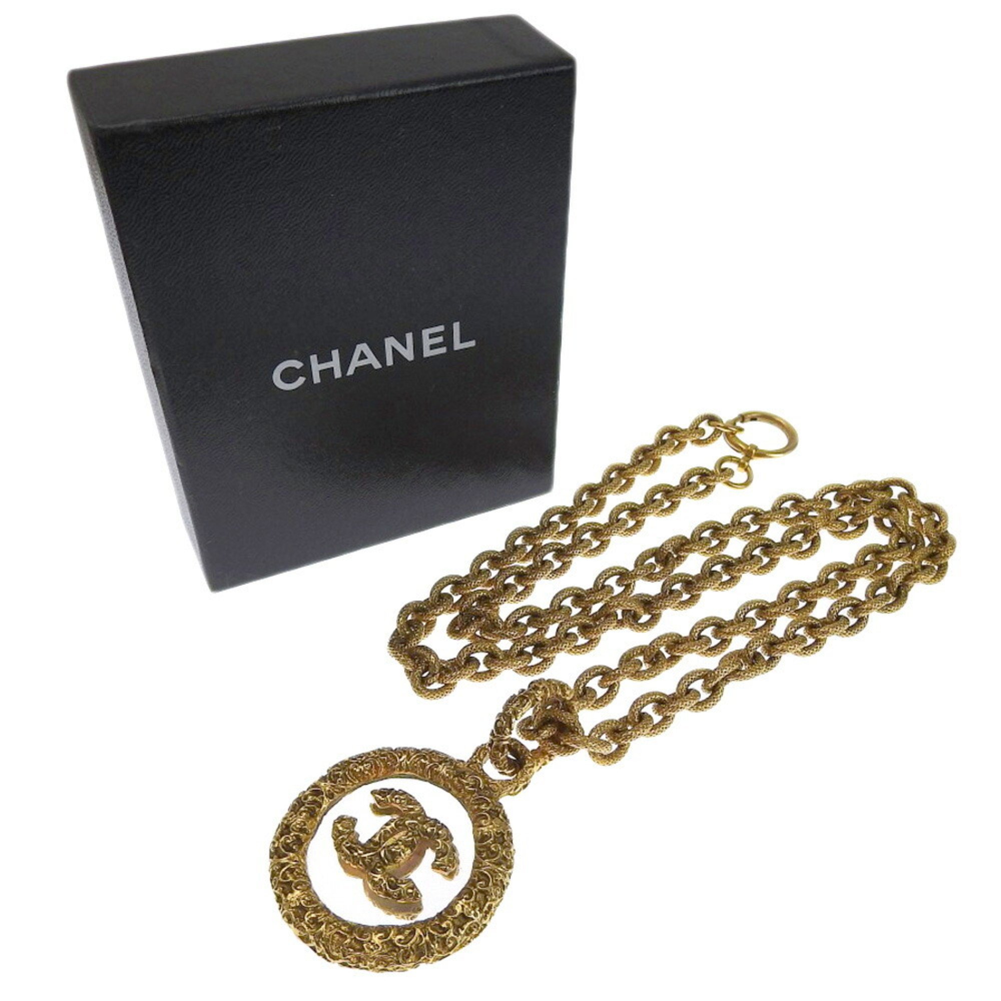 Chanel Coco Mark Vintage Gold Plated x Glass Women's Necklace