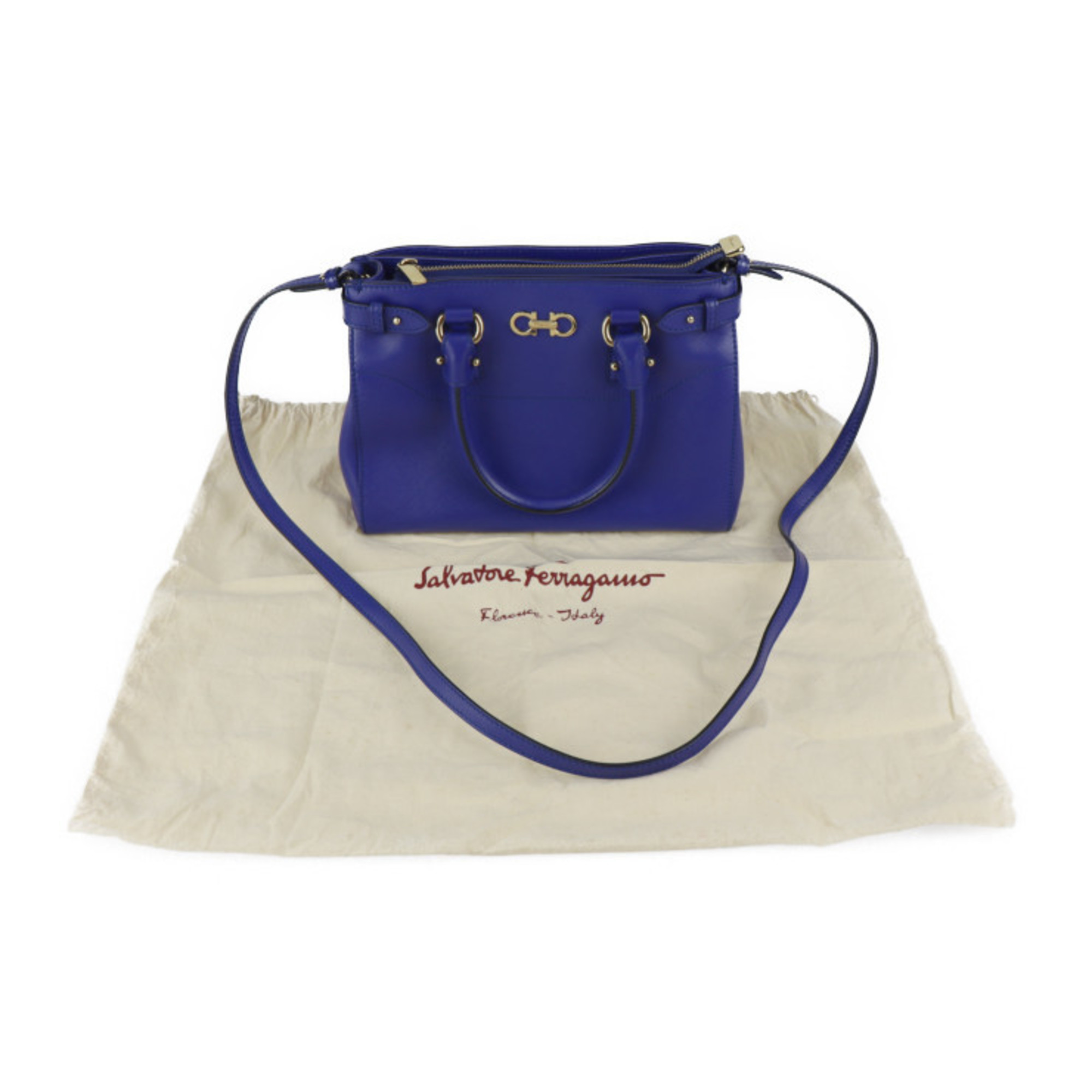 Salvatore Ferragamo Gancini handbag 21E428 leather blue 2WAY gold hardware