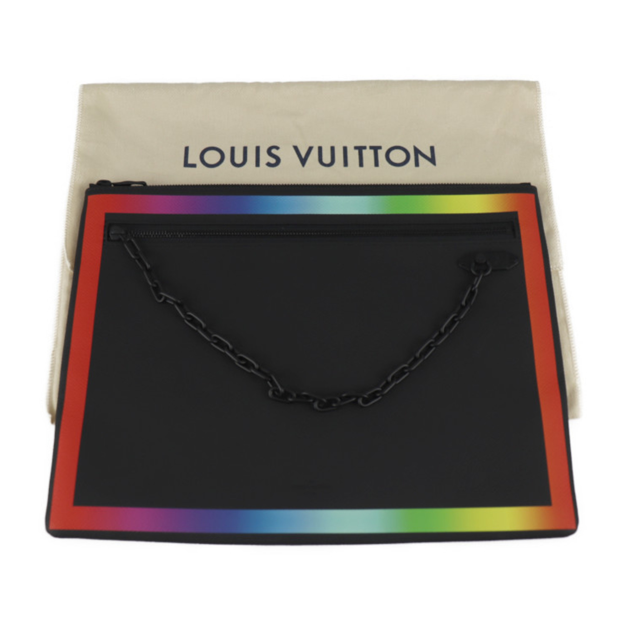 LOUIS VUITTON Louis Vuitton Pochette A4 Taiga Rainbow Clutch Bag M30347 Black 2019AW Limited Virgil Abloh Chain