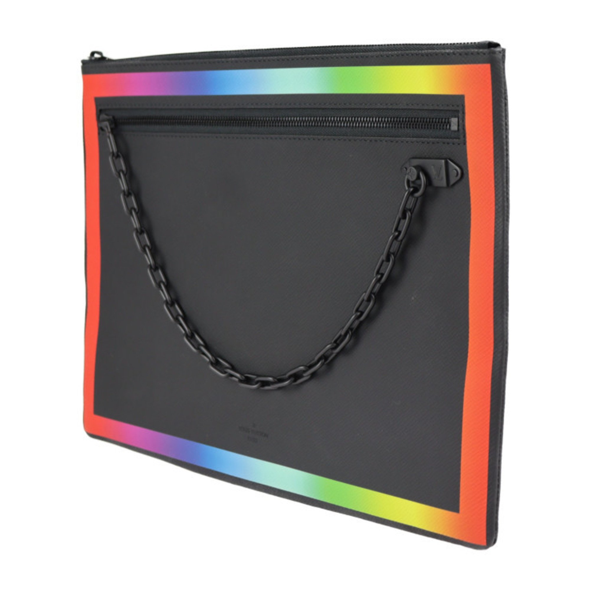 LOUIS VUITTON Louis Vuitton Pochette A4 Taiga Rainbow Clutch Bag M30347 Black 2019AW Limited Virgil Abloh Chain