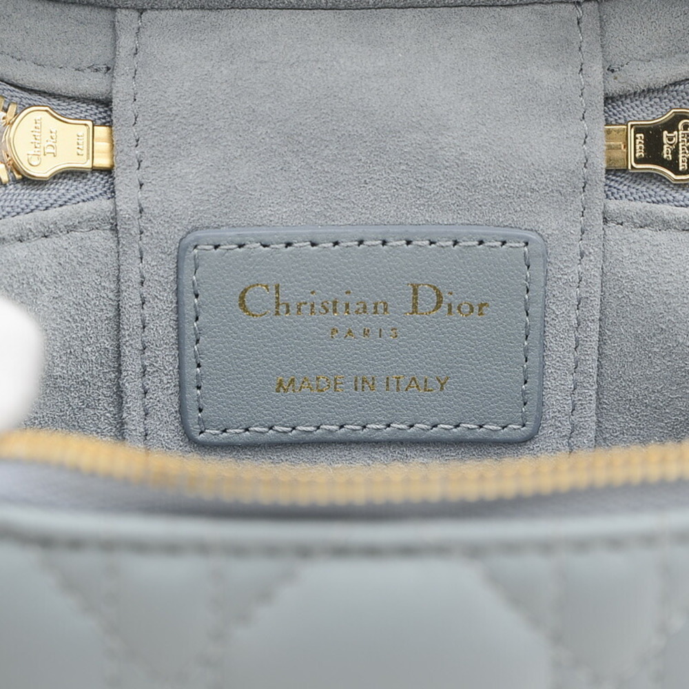 Christian Dior Dior Lady Cannage Micro Vanity Shoulder Bag Leather Blue