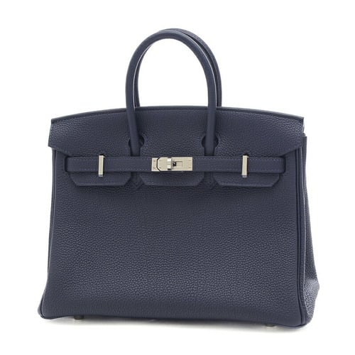 Hermes Birkin 25 Togo handbag Bleu Nui silver metal fittings U