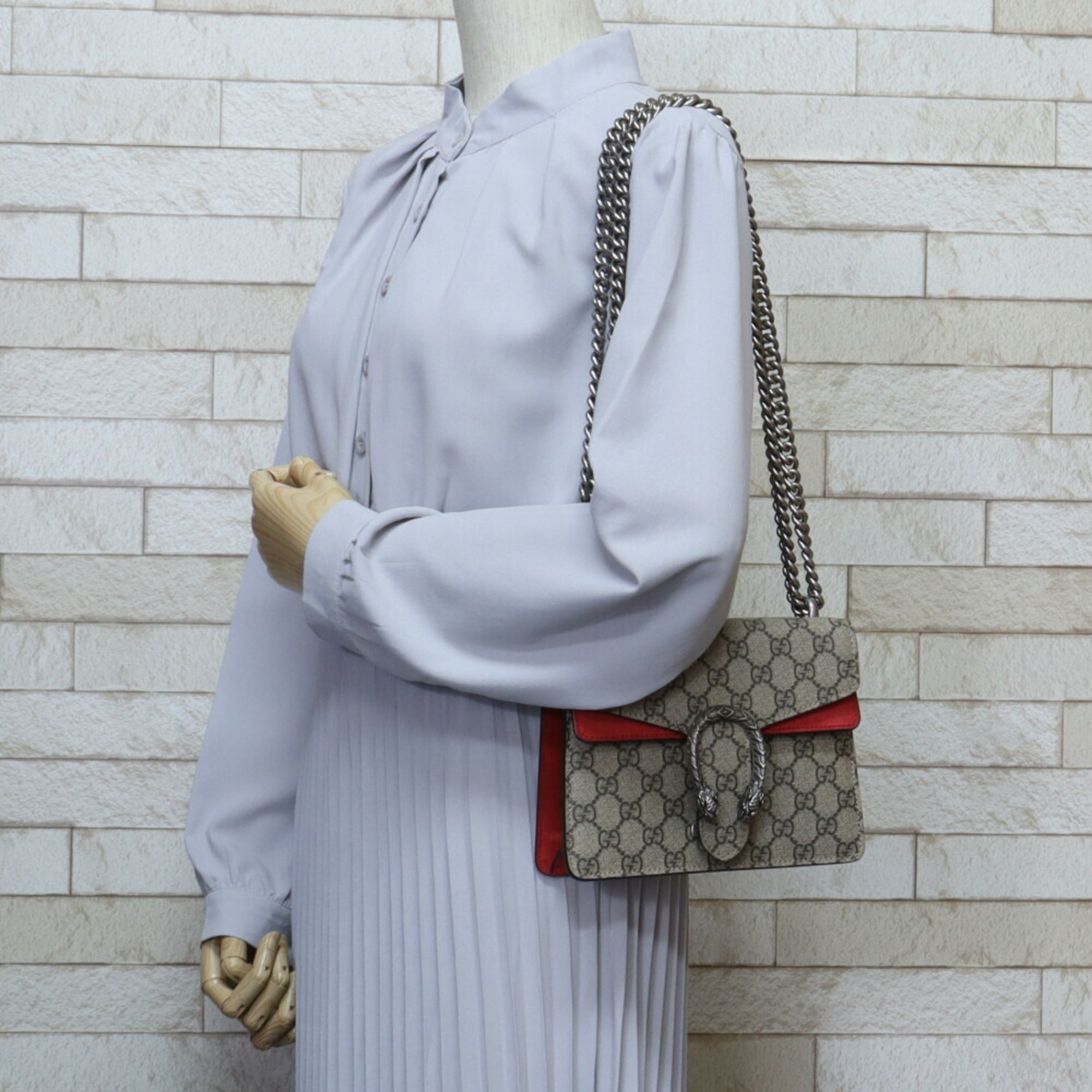Gucci GUCCI Dionysus GG Supreme Shoulder Bag Canvas Beige Ladies