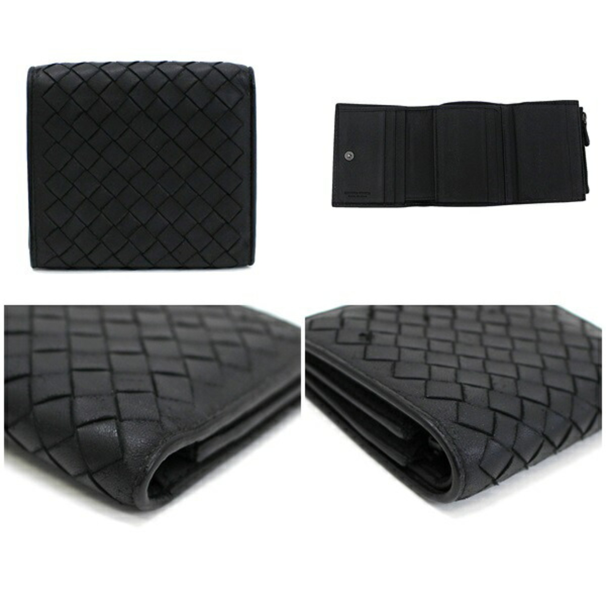 Bottega Veneta Intrecciato Trifold Wallet Black Leather BOTTEGA VENETA Men's