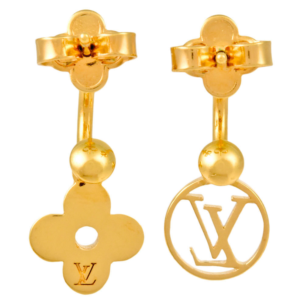 Authentic Louis Vuitton Gold Blooming Flower LV Circle Earrings Near Mint