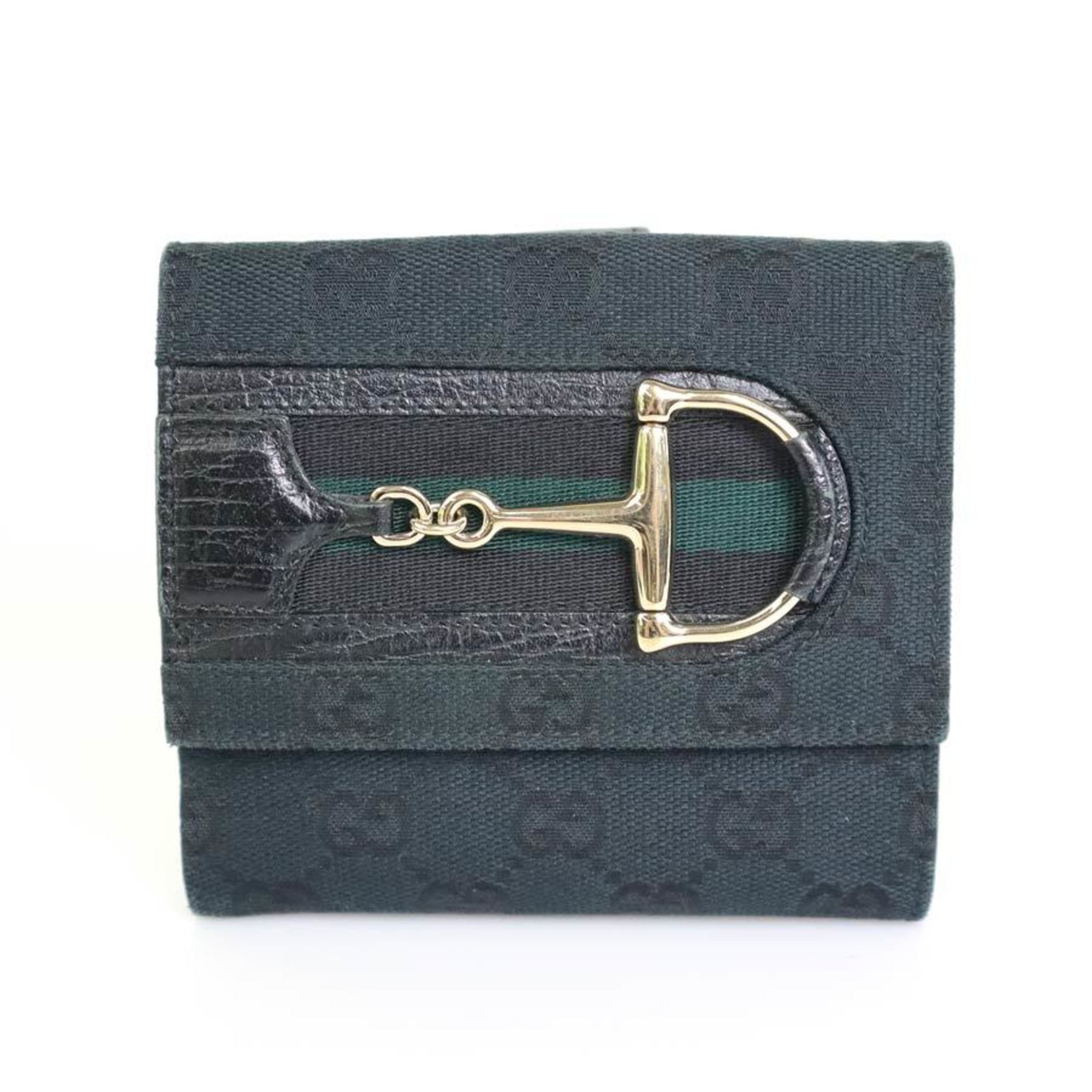 Gucci GUCCI Bifold Wallet GG Canvas Canvas/Leather Black/Green Light Gold Unisex 138029 e55997g