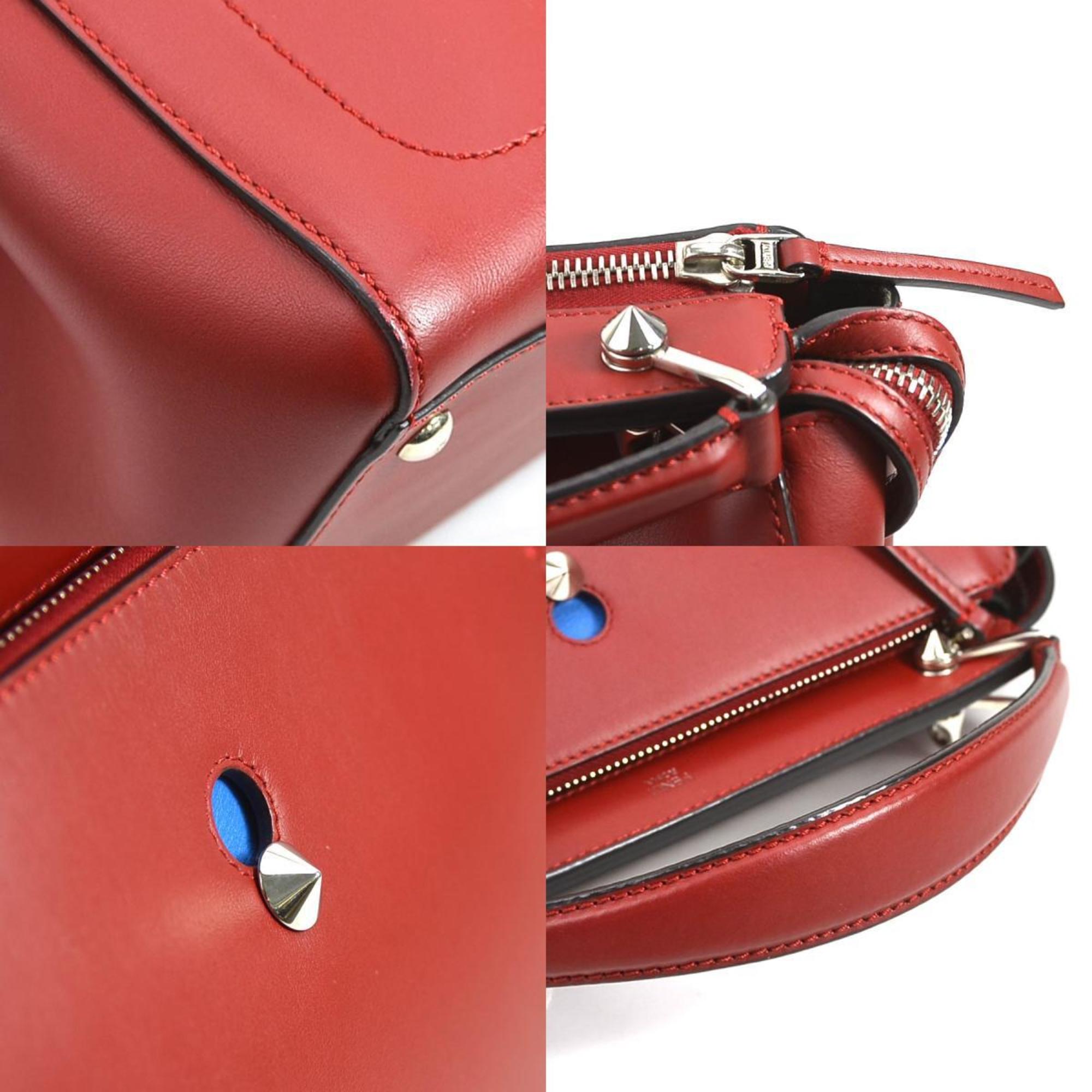 Fendi FENDI handbag shoulder bag dot com leather red silver ladies e55932a