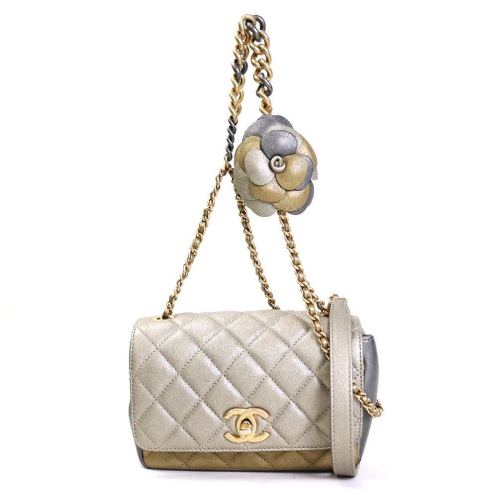 Chanel CHANEL Diagonal Shoulder Bag Matelasse Camellia Leather