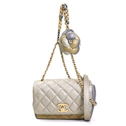 Chanel CHANEL Diagonal Shoulder Bag Matelasse Camellia Leather/Metal Greige/Gold/Gray Women's e55934a