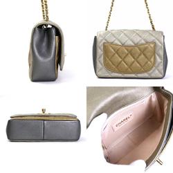 Chanel CHANEL Diagonal Shoulder Bag Matelasse Camellia Leather/Metal Greige/Gold/Gray Women's e55934a