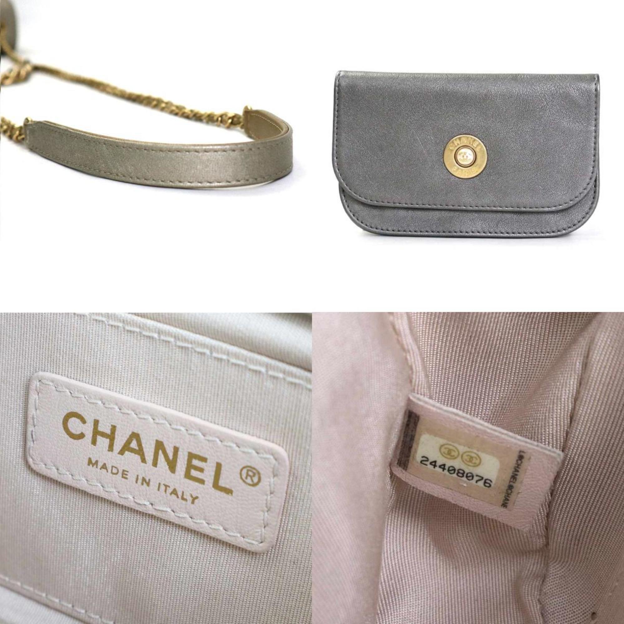 Chanel CHANEL Diagonal Shoulder Bag Matelasse Camellia Leather/Metal Greige/Gold/Gray Women's e55934a