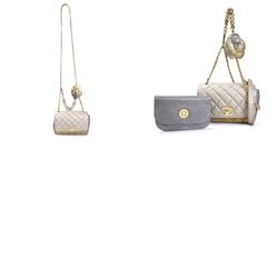 Chanel CHANEL Diagonal Shoulder Bag Matelasse Camellia Leather/Metal Greige/Gold/Gray Women's e55934a