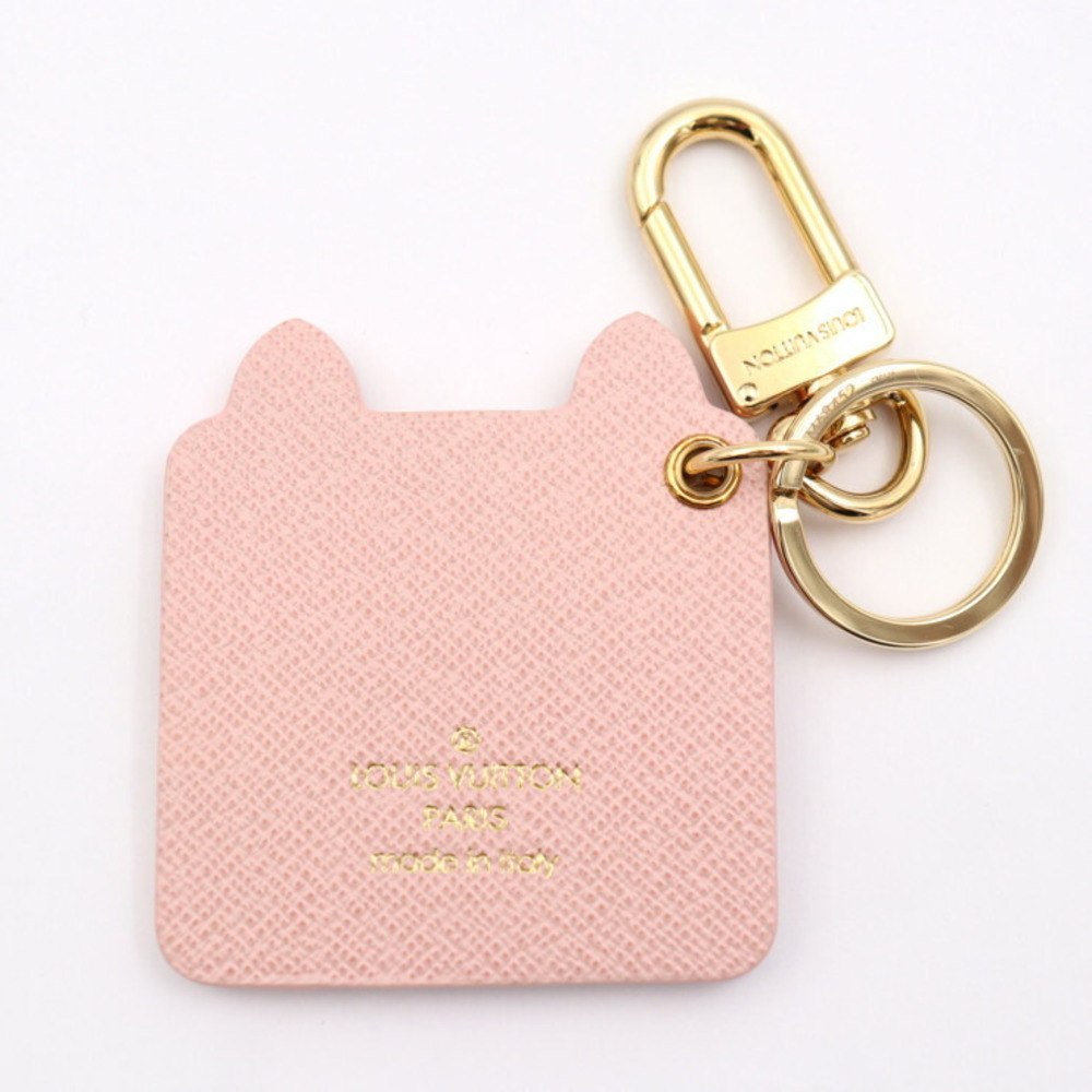 LOUIS VUITTON Louis Vuitton portokure fan face key holder M68452 leather  pink multicolor gold metal fittings ring bag charm cat motif