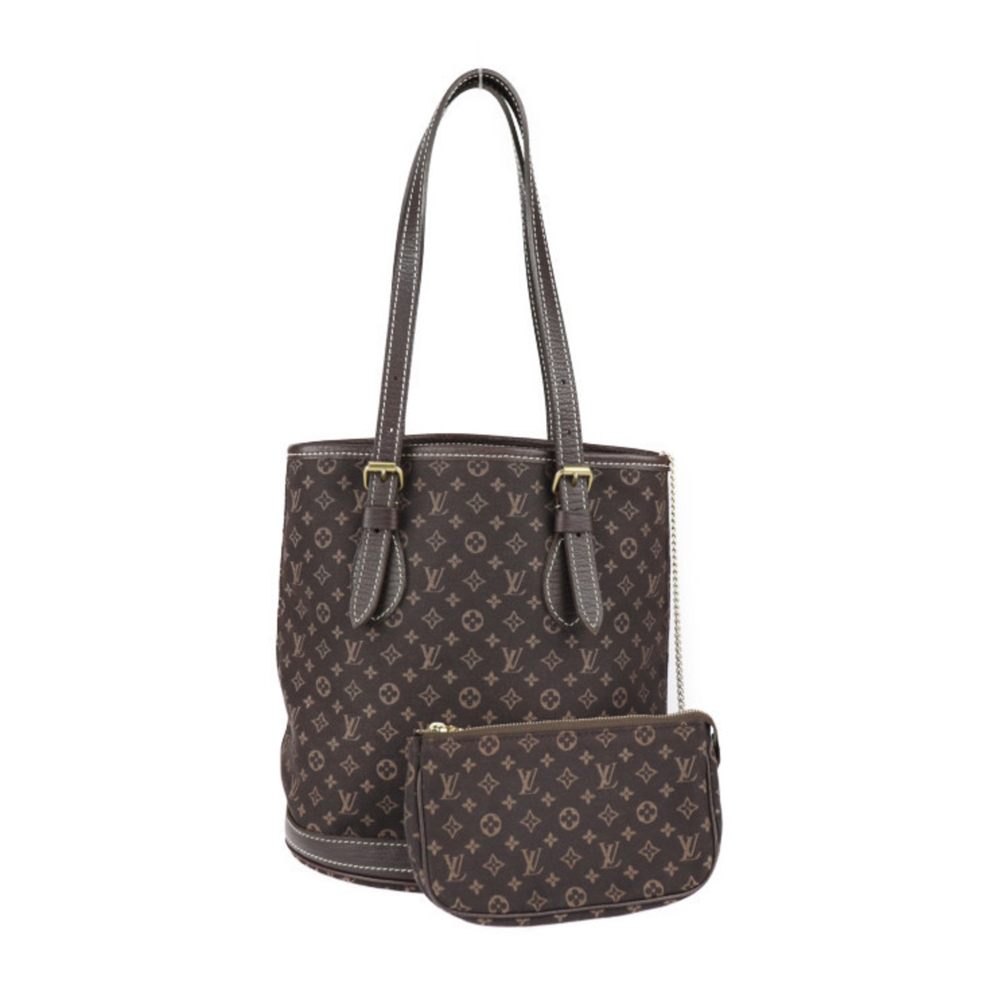 LOUIS VUITTON Louis Vuitton Bucket PM Tote Bag M95226 Monogram Minilan Leather Dark Brown Gold Hardware Shoulder