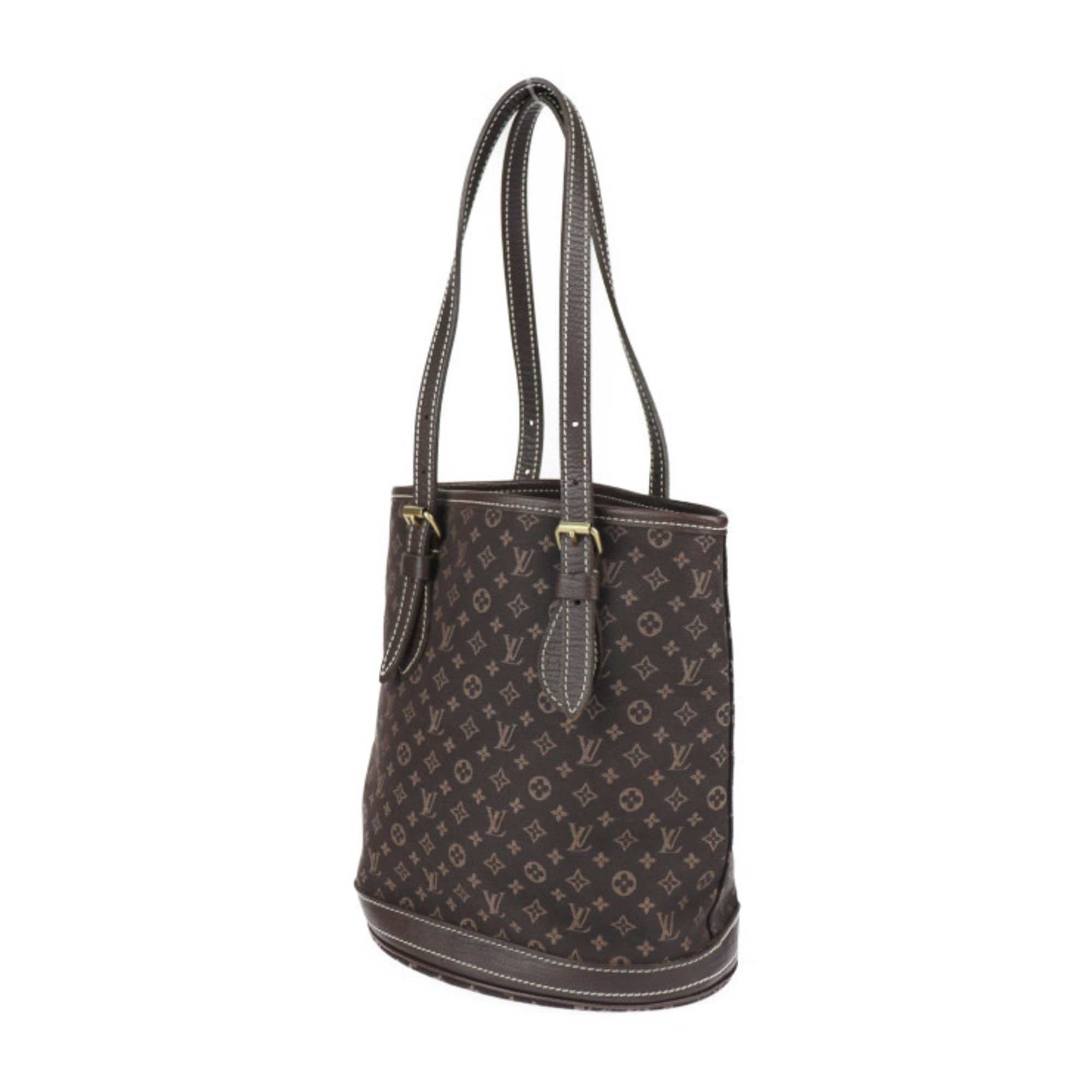 LOUIS VUITTON Louis Vuitton Bucket PM Tote Bag M95226 Monogram Minilan Leather Dark Brown Gold Hardware Shoulder