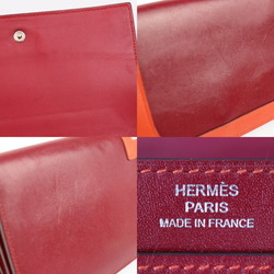 HERMES Hermes Camaille Long Wallet Box Calf Bordeaux Orange Bicolor C Engraved